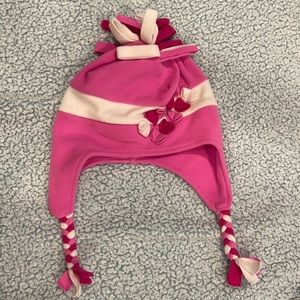 Adorable obermeyer like new winter hat!Pink red and white hat with ear coverage.